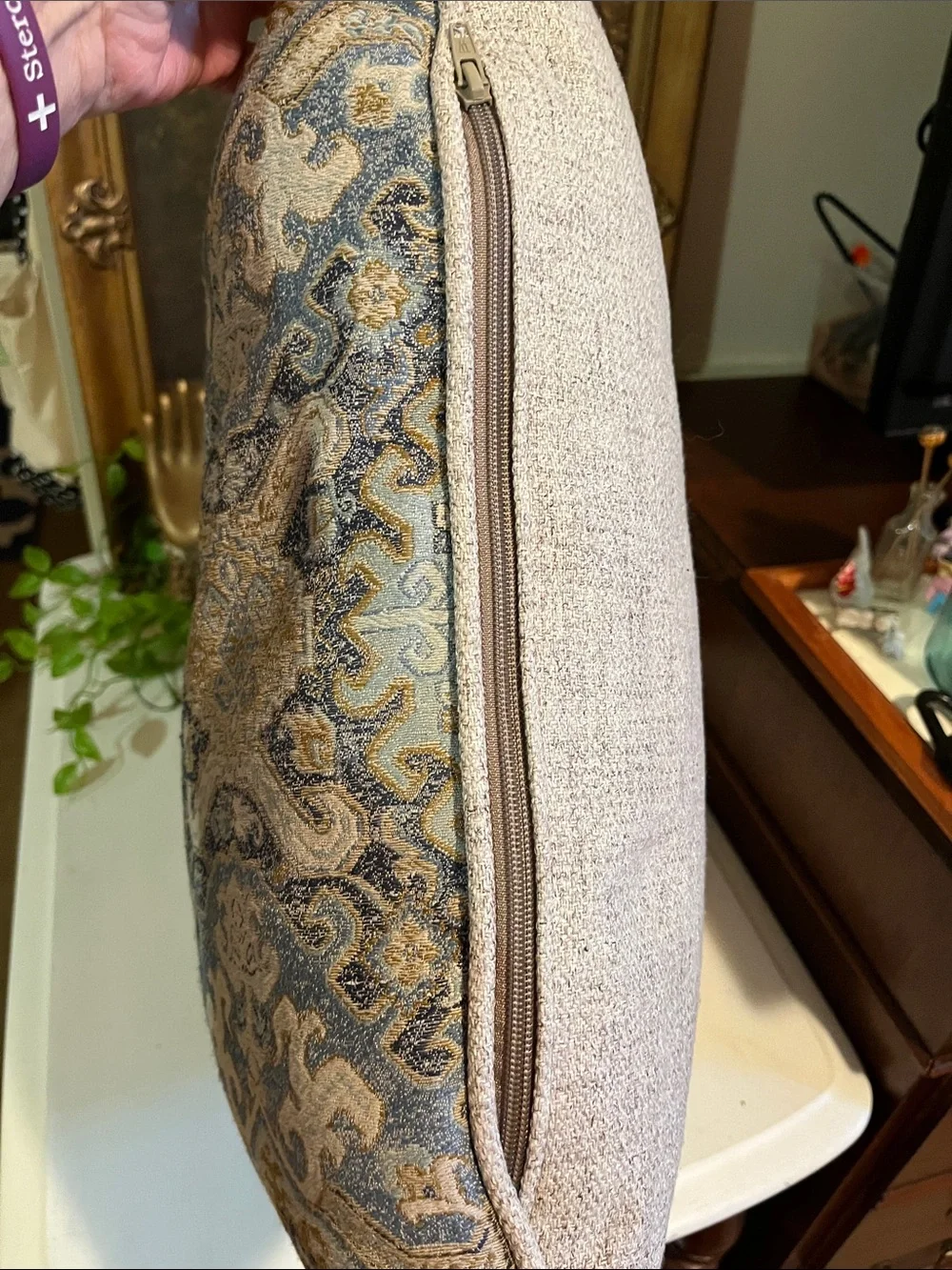 Tapestry Pillow - Blues Creams - Zipper To Clean Cover - Thick Quality Material